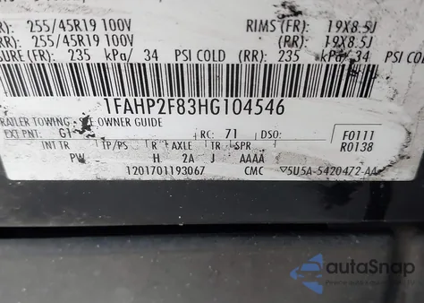 2017 Ford Taurus Limited z USA, uszkodzony, nr VIN 1FAHP2F83HG104546